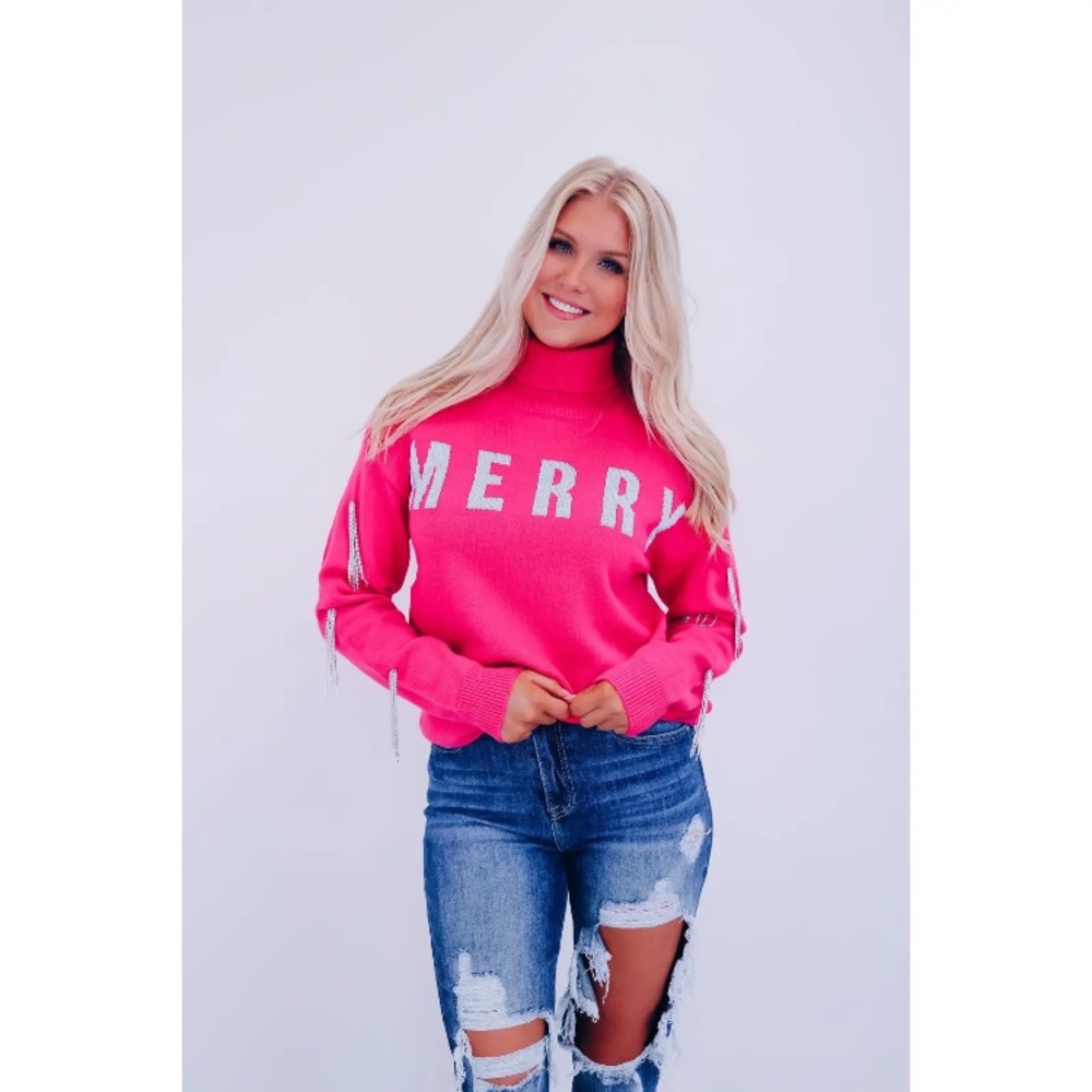 Glitzy hot pink Merry sweater sz L NWT